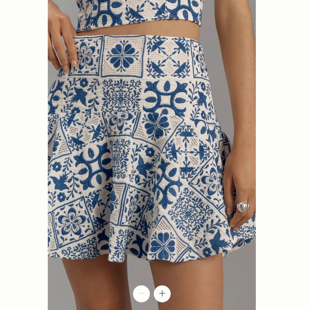 Anthropologie Maeve Embroidered Tile-Print Mini Skirt- size 14 US